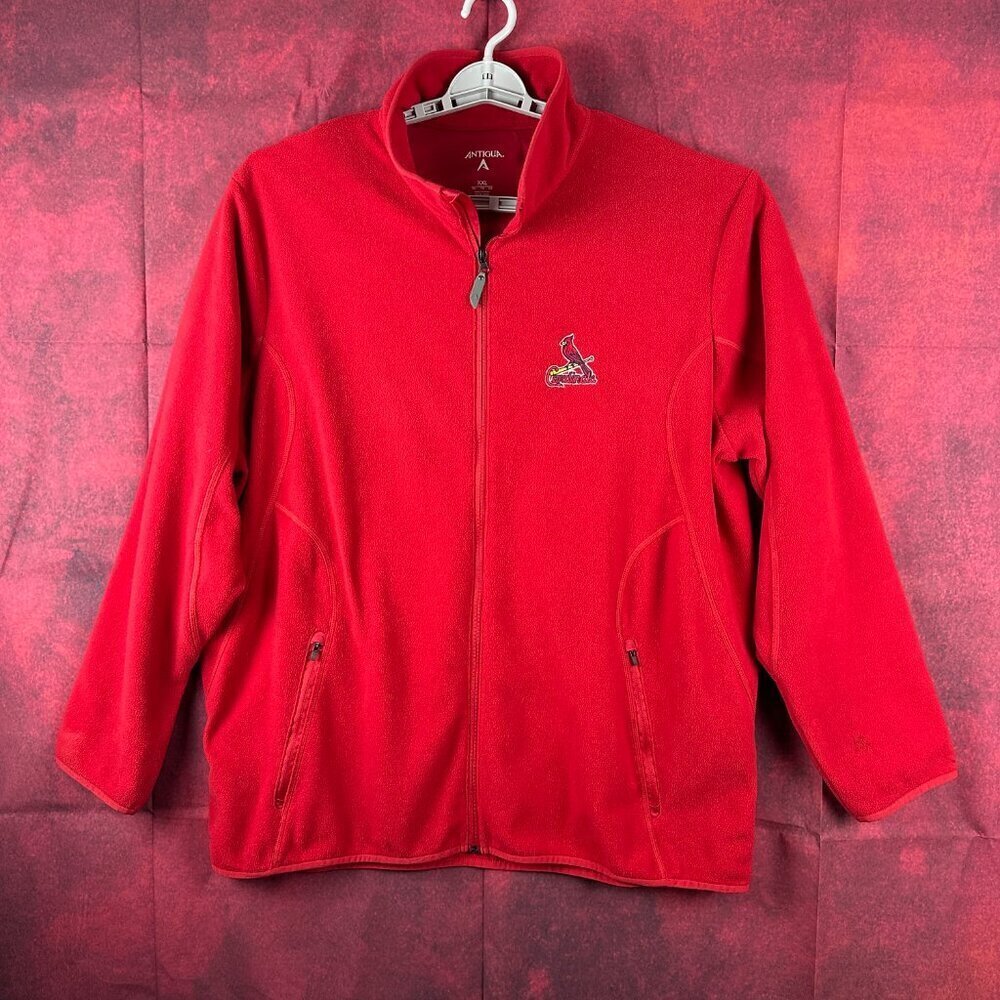 ANTIQUA RED FULL-ZIP FLEECE JACKET ST. LOUIS CARDINALS BASEBALL TEAM, SIZE XXL